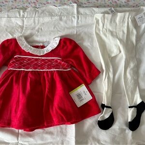 Little Me, Girls, 3 months, red velvet dress with stockings